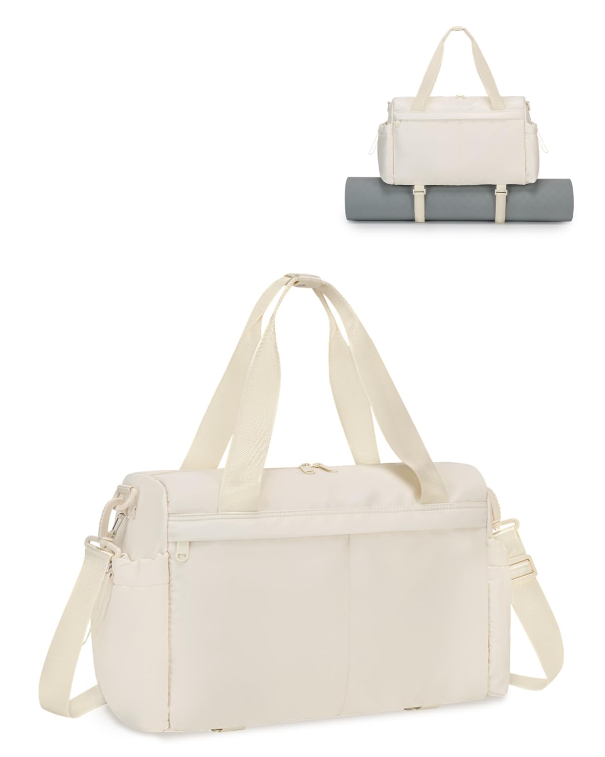 Small Gym Bag, Mini Gym Bag for Women with Yoga Mat Holder and Wet Compartment, Cute Small Yoga Mat Bag with Water Bottle Pocket for Workout Dance, Beige