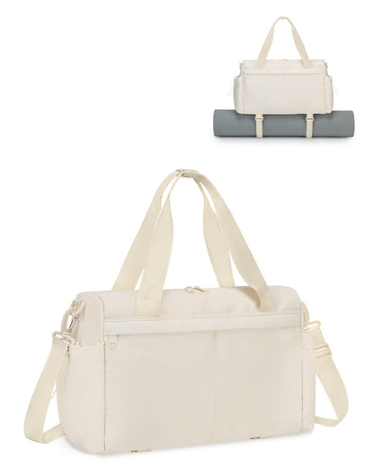 Small Gym Bag, Mini Gym Bag for Women with Yoga Mat Holder and Wet Compartment, Cute Small Yoga Mat Bag with Water Bottle Pocket for Workout Dance, Beige