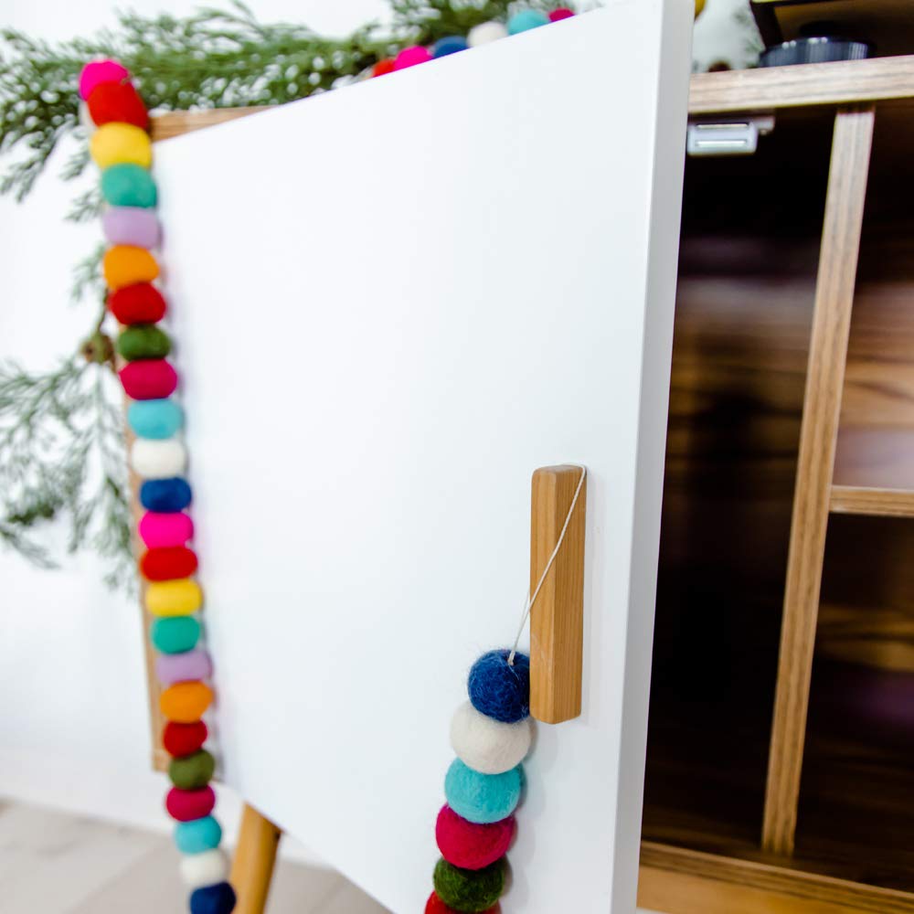 Peachy Party Colorful Felt Ball Pom Pom Garland | 9 Ft | Spring, Easter, Birthday, Christmas Decor | 100% Wool Felt | Boho Rainbow