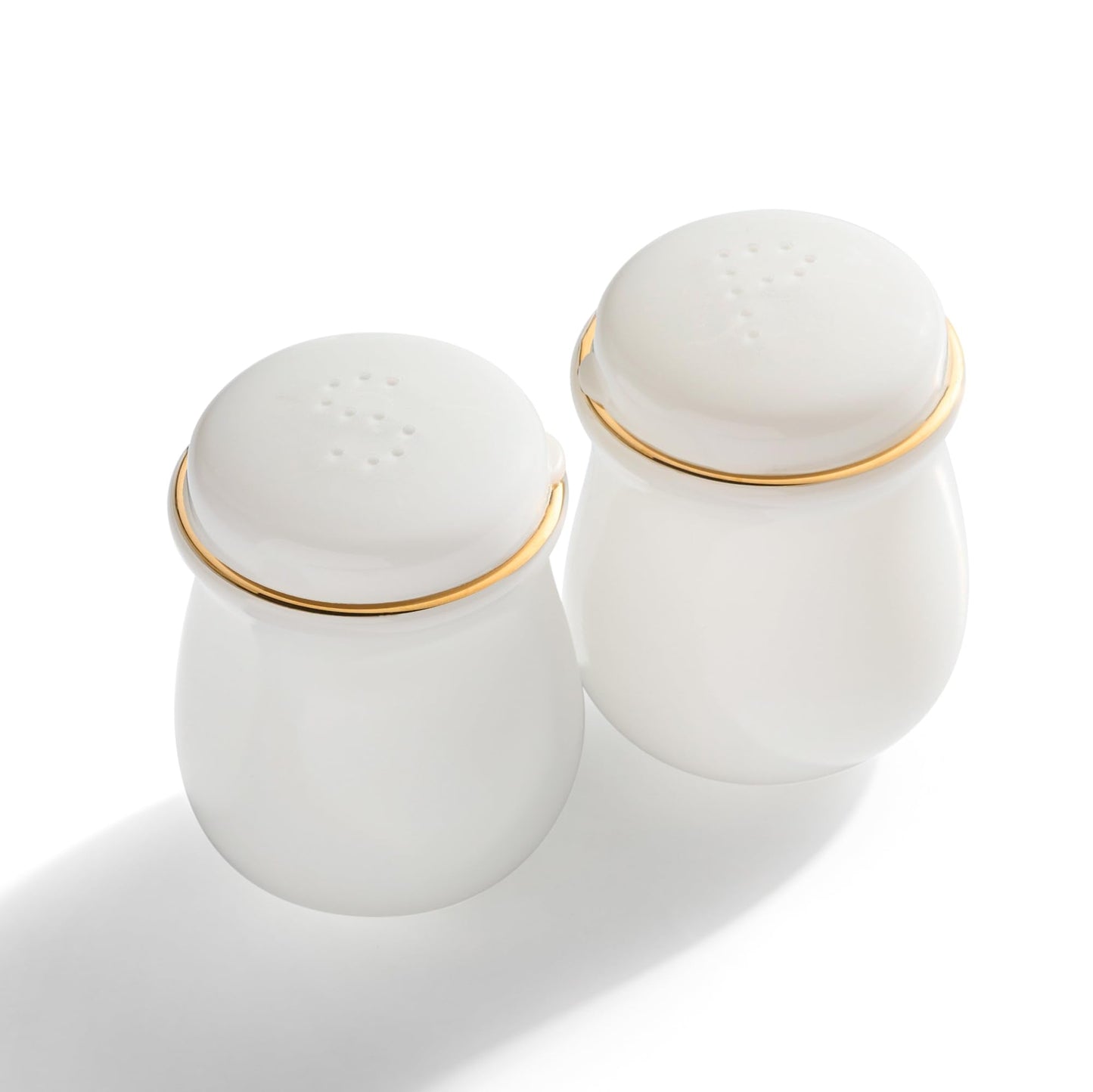 Barski Glass Salt & Pepper Shaker – Set of 2 Shakers, White with Gold Rim, 2.3" Height – Elegant Shakers for Dining Table, Kitchen, Parties, Cooking, Entertaining, and Special Occasions