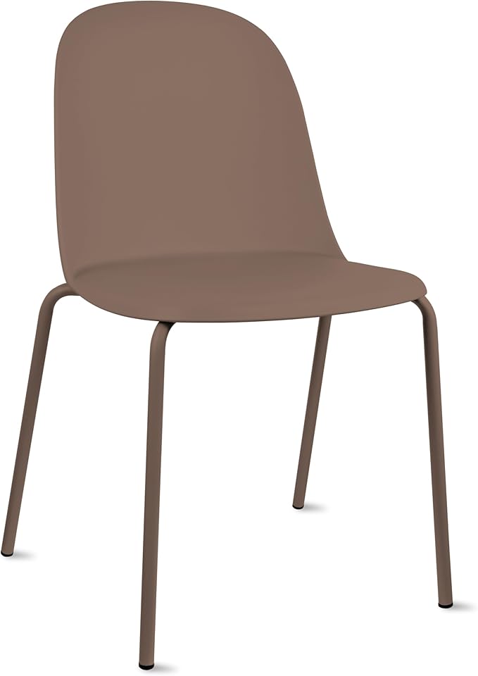 2xhome Modern Stackable Armless Dining Chair | Plastic Shell Seat with Metal Legs | Indoor or Outdoor Use | Home Kitchen Patio, Brown