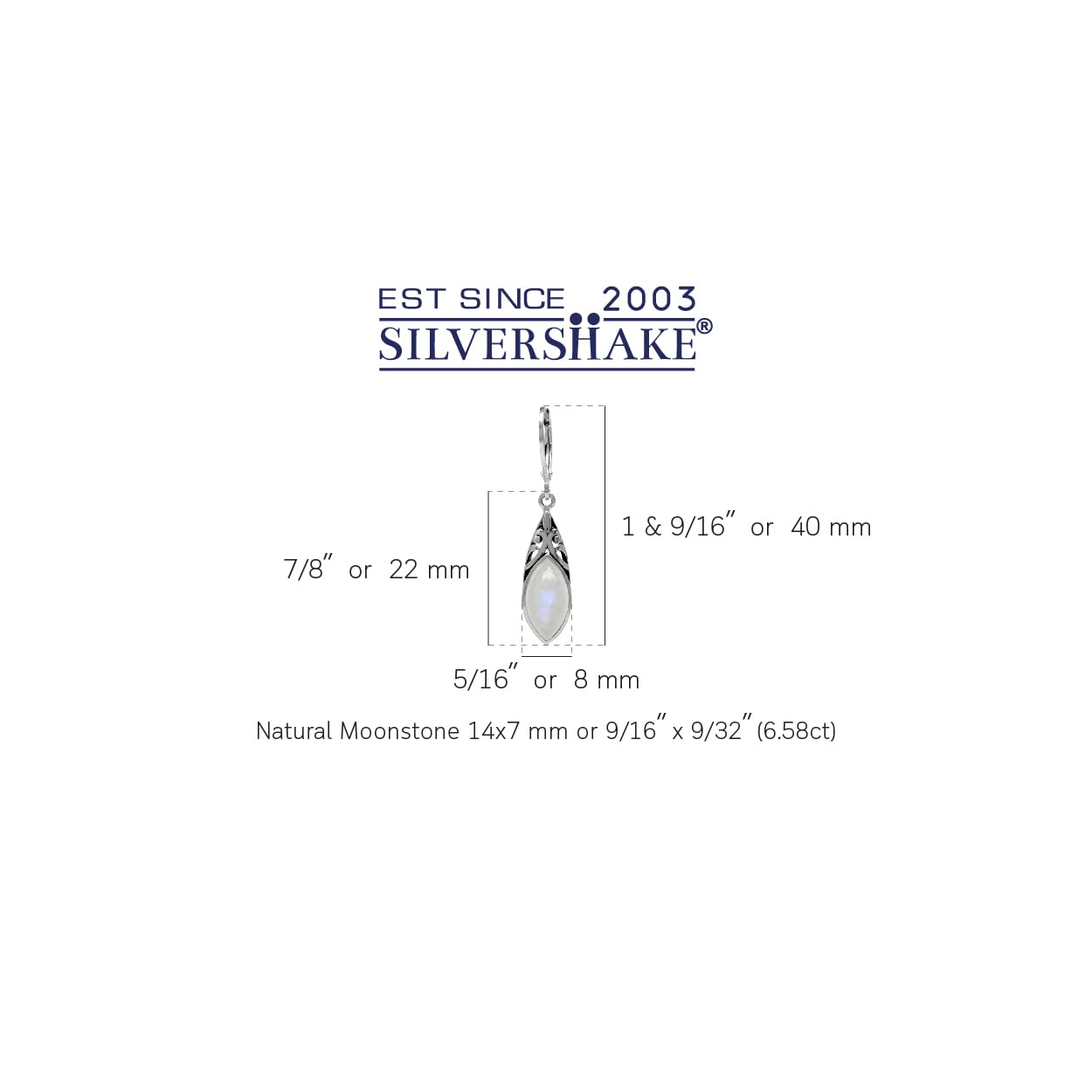 Silvershake 14x7mm Natural Marquise Shape Moonstone 925 Sterling Silver Filigree Leverback Dangle Earrings Jewelry for Women