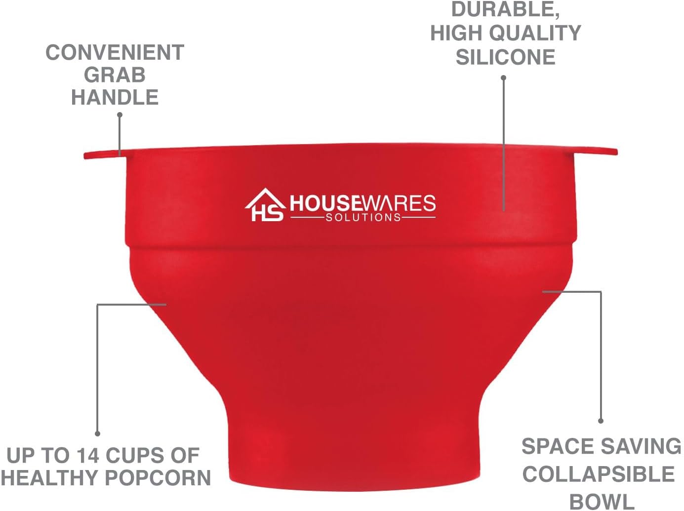 Collapsible Silicone Microwave Hot Air Popcorn Popper Bowl With Lid and Handles - Red