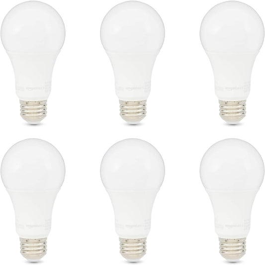 Amazon Basics A19 LED Light Bulbs 100 Watt Equivalent, Daylight White (5000K), Energy Efficient 15 W, Non-Dimmable, 10,000 Hour Lifetime, 6 count (Pack of 1)