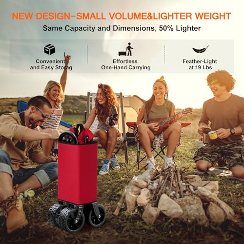 SYOCYO Collapsible Folding Wagon Cart, Heavy Duty Wagon Foldable with 330lbs Weight Capacity, Utility Garden Cart, Beach Wagons with All-Terrain Wheels for Camping, Sports, Shopping, Red