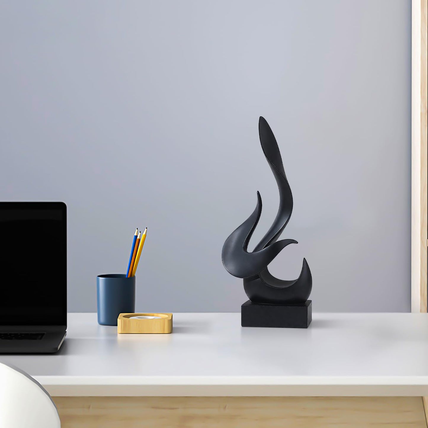 Bocnity Modern Flame Sculpture Decor Flame Statue Resin Sculptures Abstract Art Figurines Centerpiece Sculpture for Home Decor Living Room Stand Coffee Table Office Decor(Black-B)
