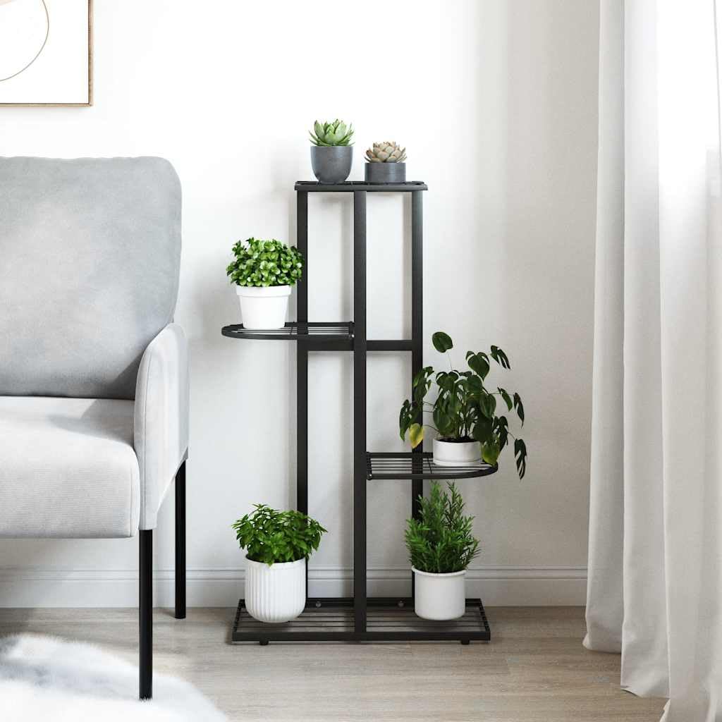 FMPGJLYH 4-Tier Metal Plant Stand, Tall Indoor Outdoor Flower Shelf for Living Room, Garden, Balcony, Modern Rectangular Display Rack, Black