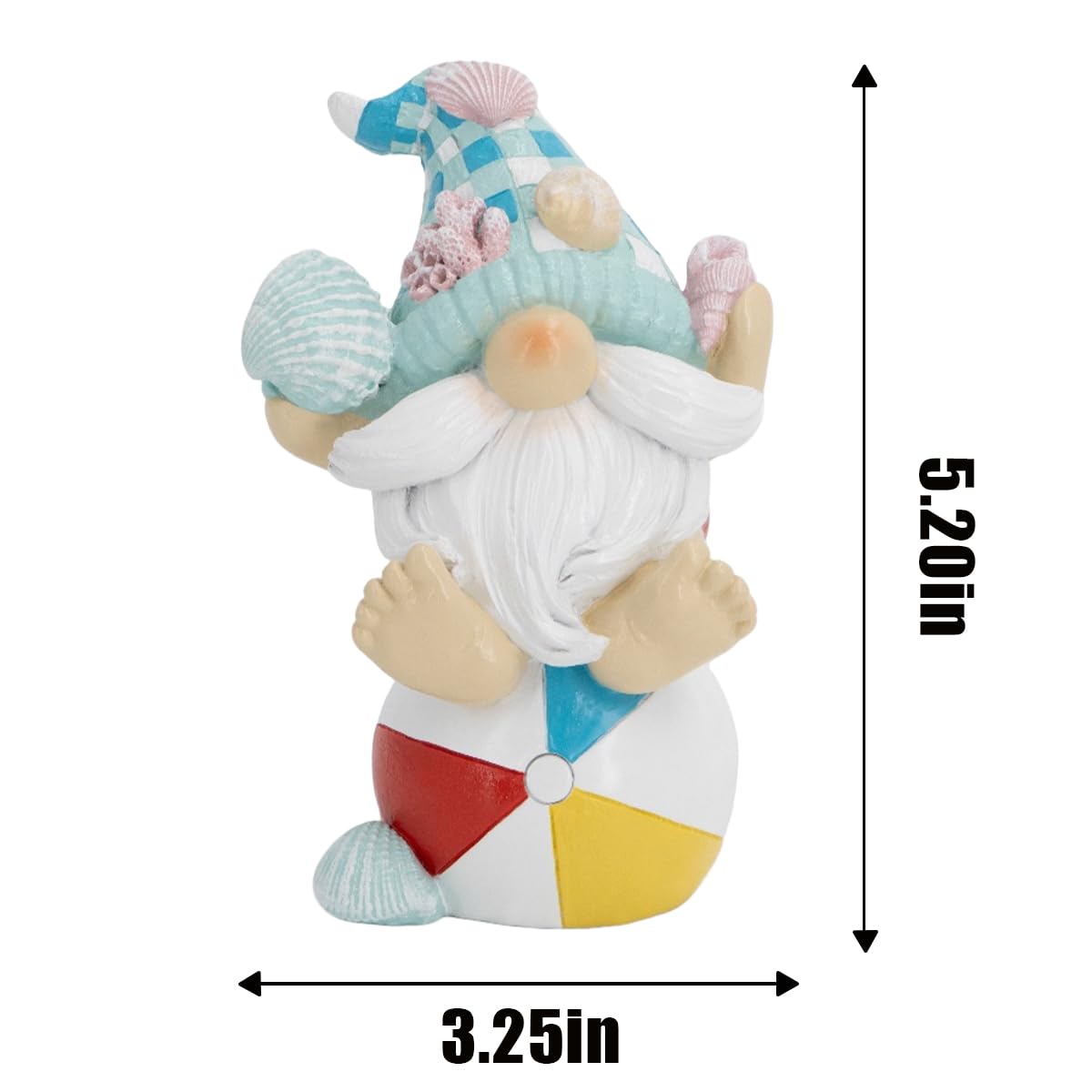 Hodao Coastal Ocean Gnome Decorations – Hand-Painted Resin Beach Gnome Sitting on Ball with Seashell Hat & Coral Details, Summer Sea Decor Gift for Indoor Home, Bedroom & Tabletop Ornaments