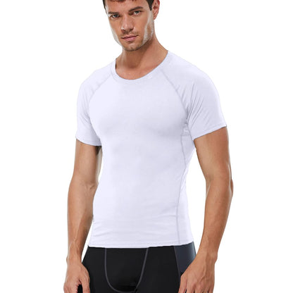 CARGFM Compression Shirt Men, Short Sleeve T-Shirt Cool Dry Tops Baselayer Undershirts for Workout Athletic Running Gym Football Basketball White