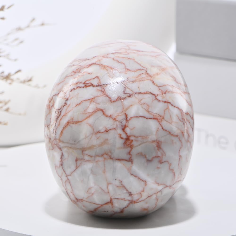 Bmuafry 5''Natural Red Grid Crystal Skull Head Hand Carved Reiki Healing Stone Statue Healing Home Office Art Room Decoration