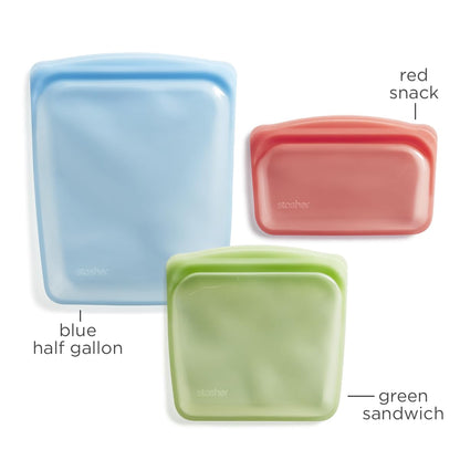 Stasher Premium Silicone Reusable Food Storage Bags, 4-Pack, Clear, Multi-Use Food Storage Bags, Lunch Bag, Travel Containers, BPA Free, Leak-free, Dishwasher-Safe, Eco-friendly