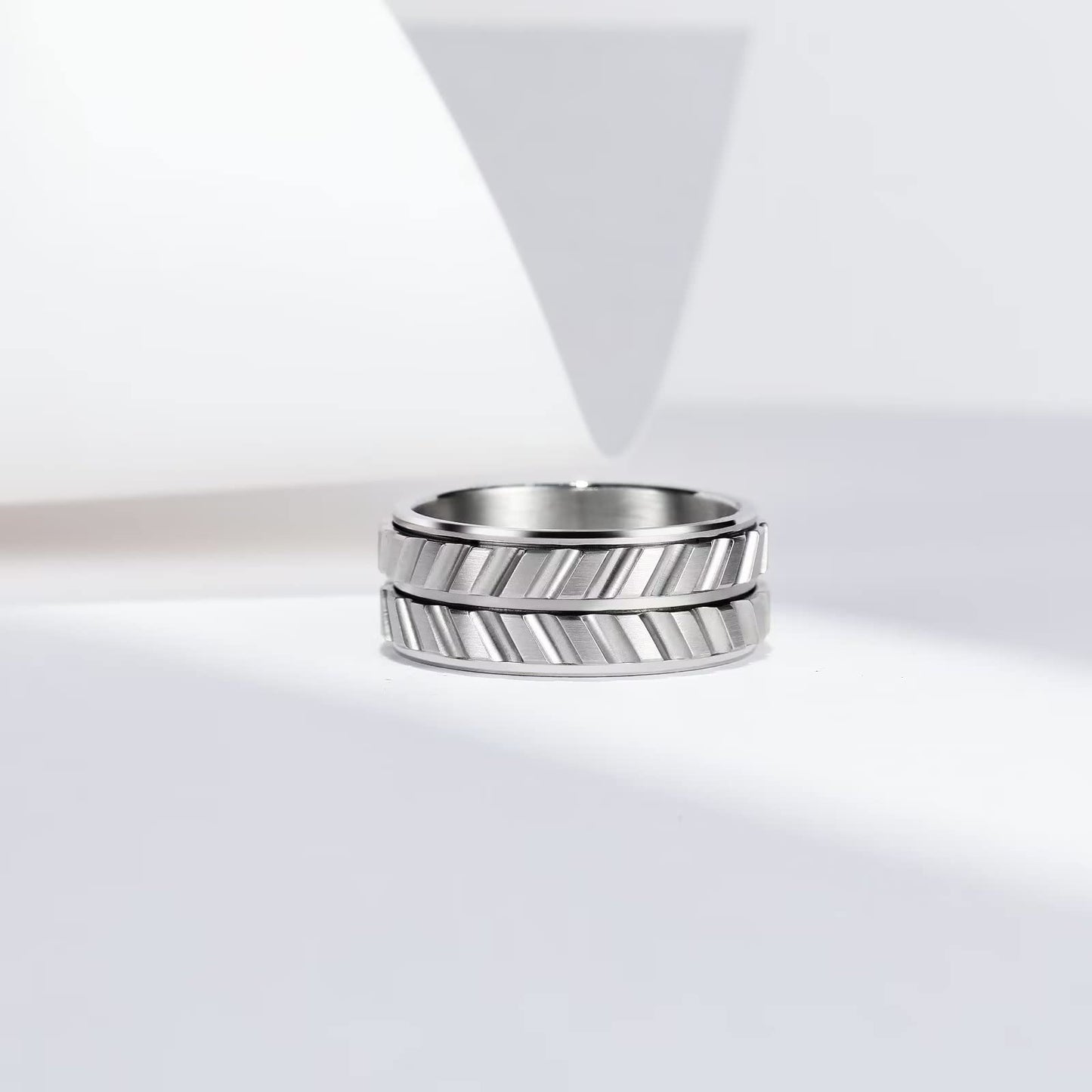 King Will Mens Silver 8mm Spinner Rings Tire Thread Stainless Steel Groove Anxiety Fidget Ring for Men 11