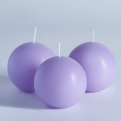 MOZEAL Hand-Poured, 3 Inch Lavender Round Ball Candles - Elegant Lavender Round Pillar Candles Set of 3, Dripless, Unscented, Smokeless, Ideal for Spa and Relaxation Themes.