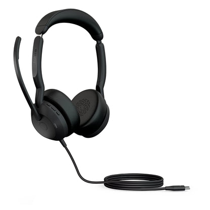 Jabra Evolve2 50 Wired Stereo Headset - with AirComfort Technology, Noise-Cancelling Mics & Active Noise Cancellation - Works with All Leading UC Platforms Such as Zoom & Google Meet - Black
