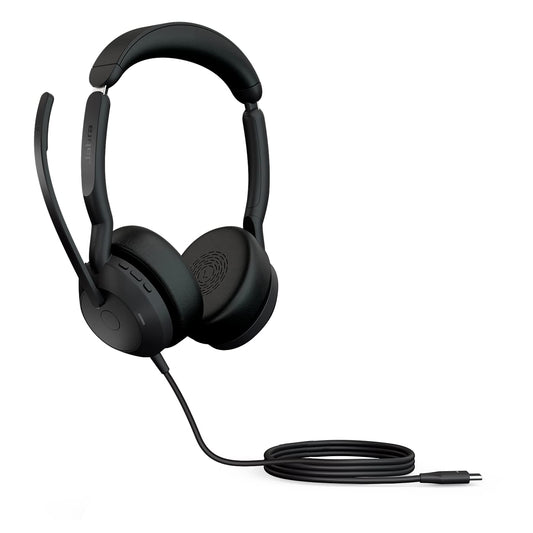 Jabra Evolve2 50 Wired Stereo Headset - with AirComfort Technology, Noise-Cancelling Mics & Active Noise Cancellation - Works with All Leading UC Platforms Such as Zoom & Google Meet - Black