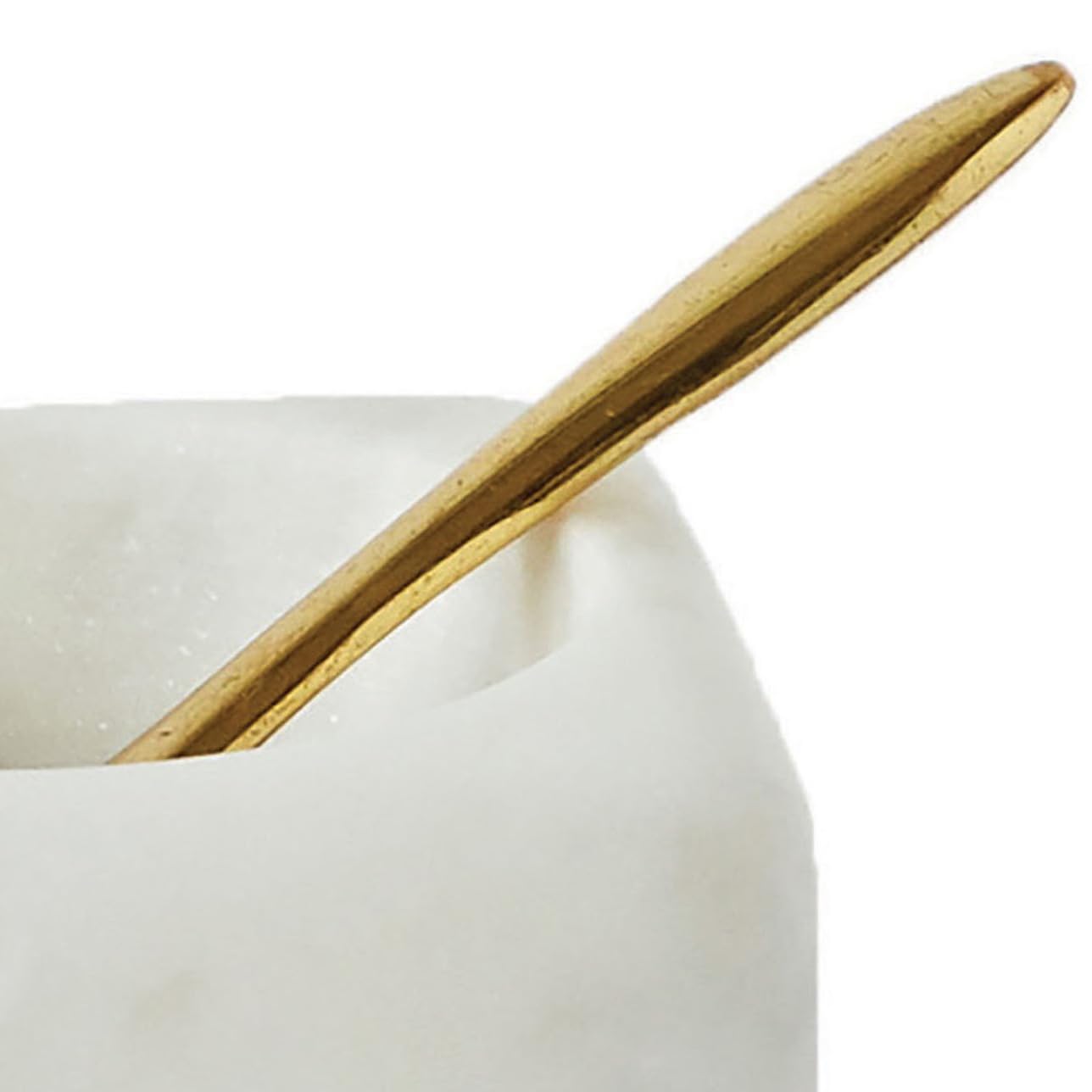 Creative Co-Op Square Marble Bowl with Brass Spoon, White