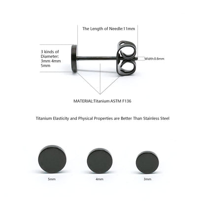 Artskin Titanium Flat Dot Stud Earrings for Women Men Girls Hypoallergenic Nickel Free Earrings 5mm Black Round Disc Earrings for Sensitive Ears (5mm, Black)
