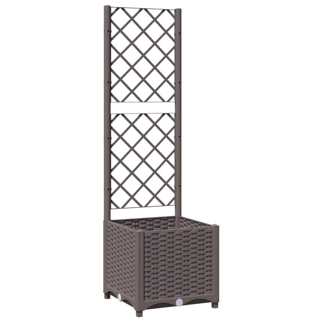 Favemtsl Square Raised Garden Bed with Trellis, 15.7x15.7x53.5 in Brown Polypropylene Planter Box, Modern Vertical Patio Outdoor Planter for Climbing Plants and Flowers