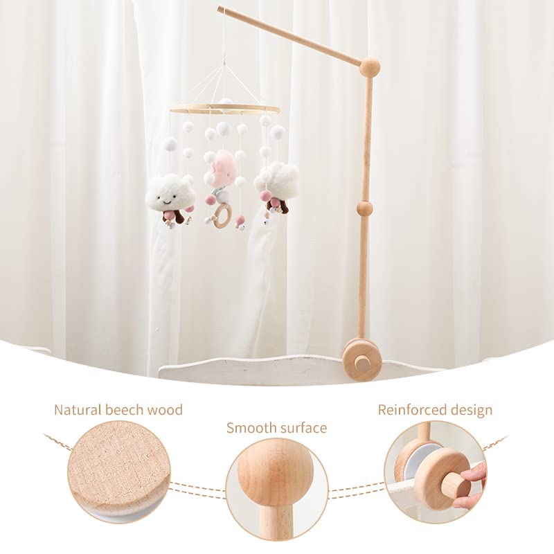 Promise Babe Wooden Crib Mobile Arm Holder - Adjustable DIY Baby Mobile Stand Bracket Holder for Hanging Bed Bell Wind Chimes Nursery Deco