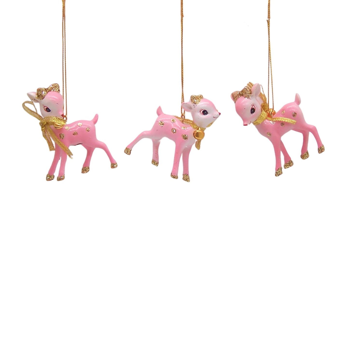 Pink Retro Reindeer Christmas Ornaments, Small Hanging Festive Ornaments, Unique Holiday Reindeer Decor, Set of 3