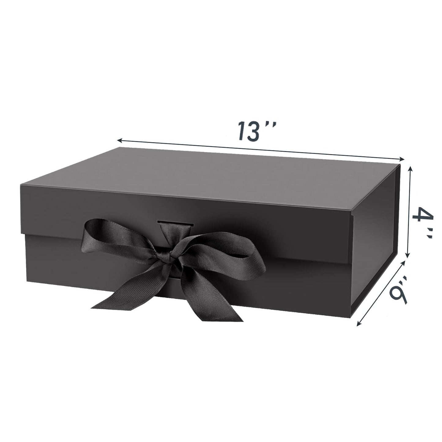 DaiJoob Large Black Gift Box with Lid for Presents 13x9x4 Inch with Ribbon and Magnetic Closure (Pack of 1)