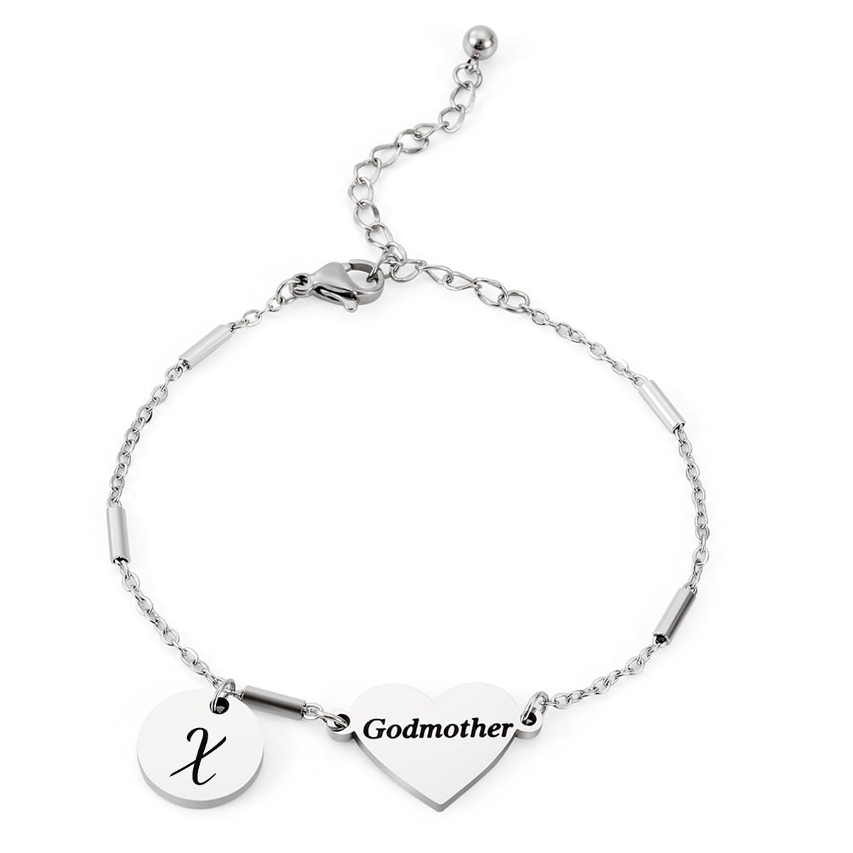 CHENVA Godmother Gifts Initial Bracelet Bangle for Women Gift for Godmother from Goddaughter (Godmother Bracelet X)