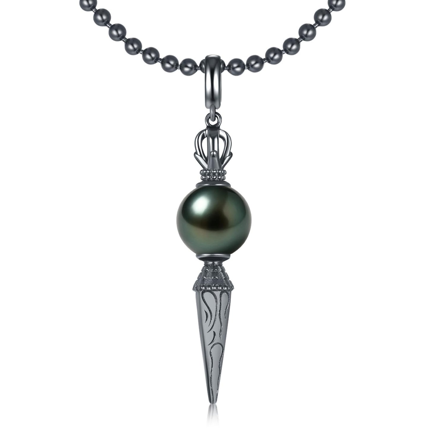 Natural Tahitian Black Pearl Necklace - Christmas Gift for Women Daughter Sister, Jewelry Gifts for Wedding Anniversary Birthday, 10-11mm Seawater Pearl with Sterling Silver Moissanite Crown Pendant