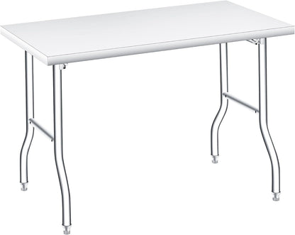EliteEdge 48x30 in Folding Stainless Steel Table, 600 LB Capacity, Portable Metal Prep Workbench, No Assembly Required, for Kitchen, Laundry, Restaurant, Camping, Bar, Garage, Heavy Duty