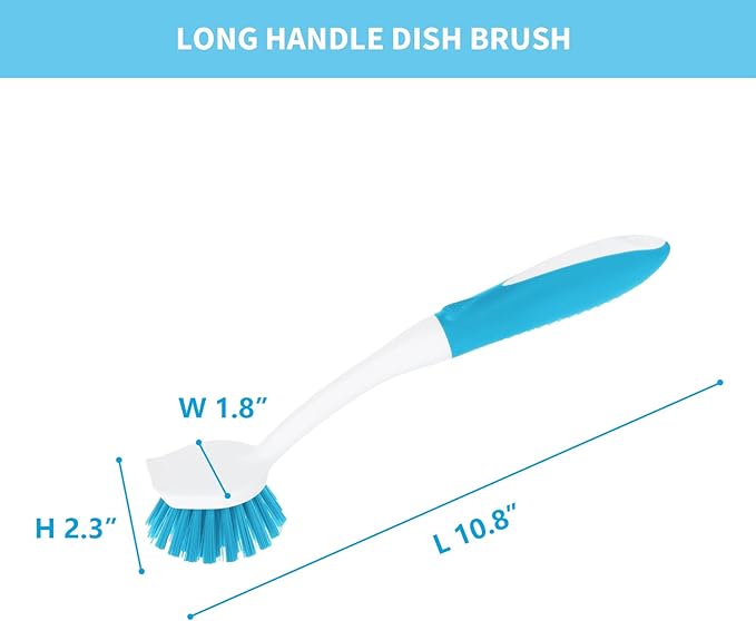 Dish Brush with Handle, 2 Pack Scrub Brushes with Built-in Scraper