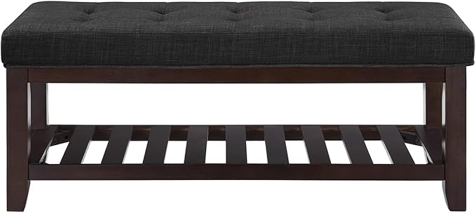 24KF Large Rectangular Upholstered Tufted Linen Ottoman Bench, Padded Bench