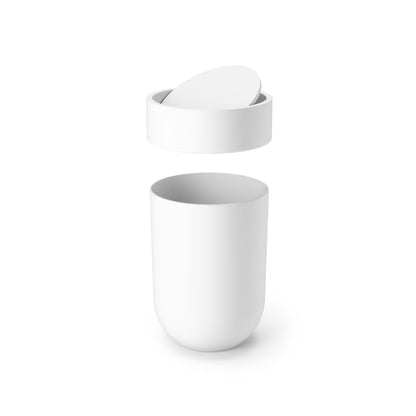 Umbra 023269-660 Touch, Small Trash, Swing Waste Basket, Garbage Can with Lid for Washroom/Bathroom, White Bath
