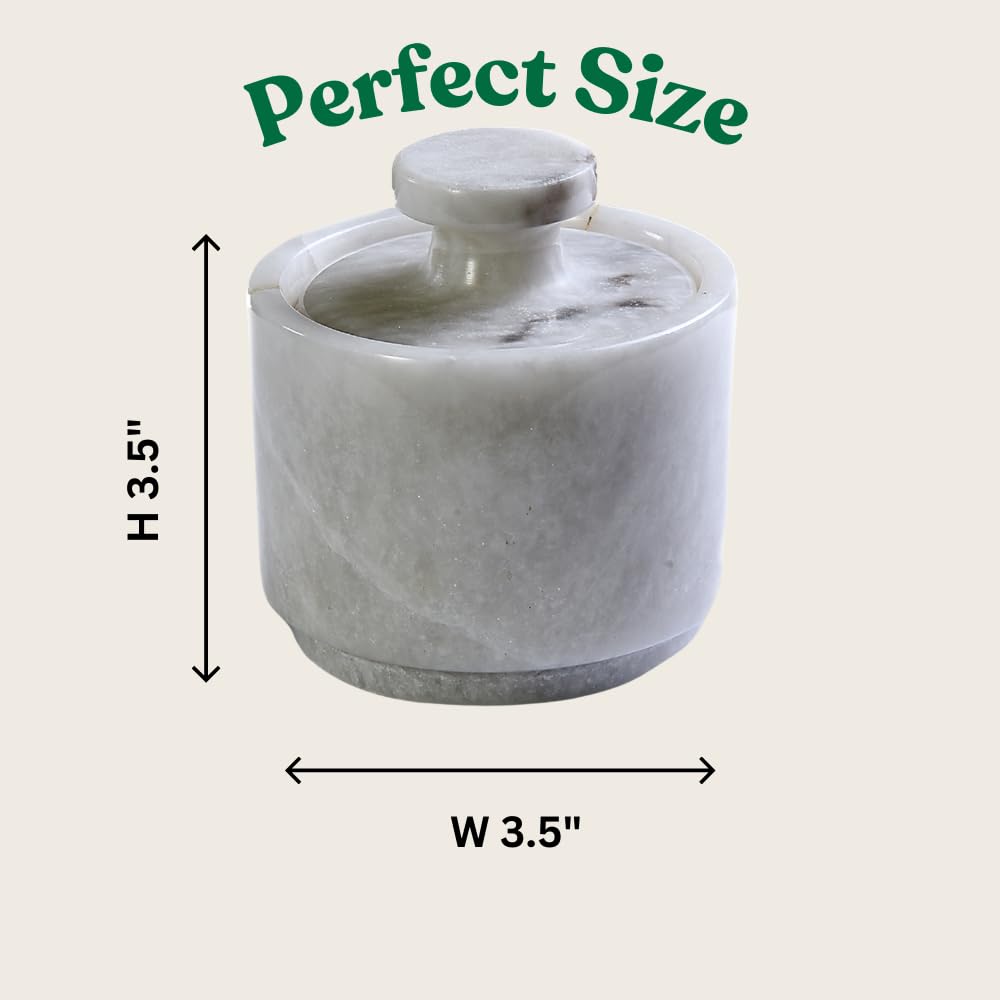 WHAHZZZ White Marble Salt Cellar with Lid| 3.2 Inch Elegant Kitchen Condiment Keeper| Decorative Salt Holder| Salt Cellar Marble| Salt, Sugar, Spices Container,Salt Bowl