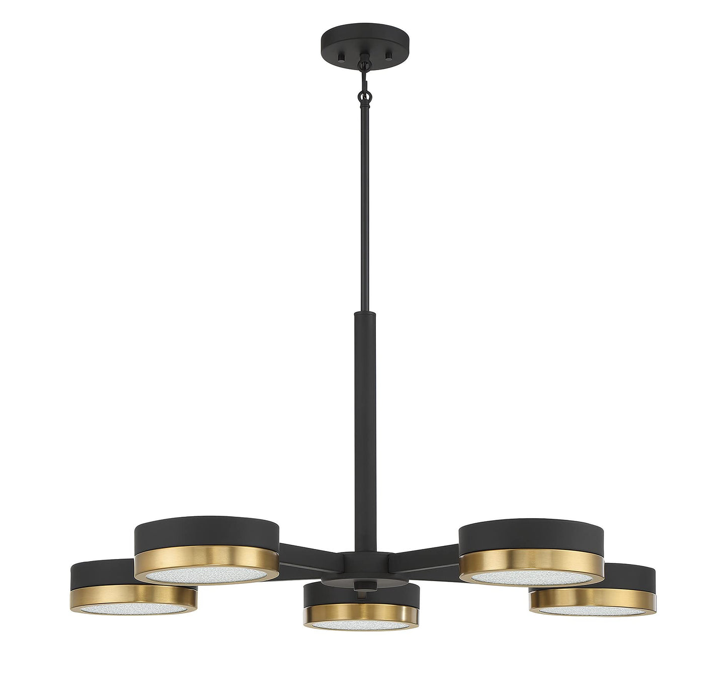 Savoy House 1-1635-5-143 Ashor Modern Geometric Crushed Crystal Chandelier, Integrated LED 5-Light 55 Total Watts, 16" H x 34" W, Matte Black with Warm Brass Accents