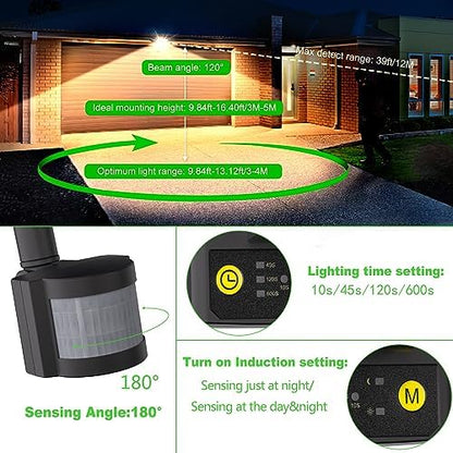 CLV 35W Plug in Security Lights with Motion Sensor, Upgrade 30W Led floodlight with UK Plug, 3000 Lumens IP66 Waterproof PIR Lights Outdoor for Garden, Forecourt, Garage,Pathway, 2700K Warm White