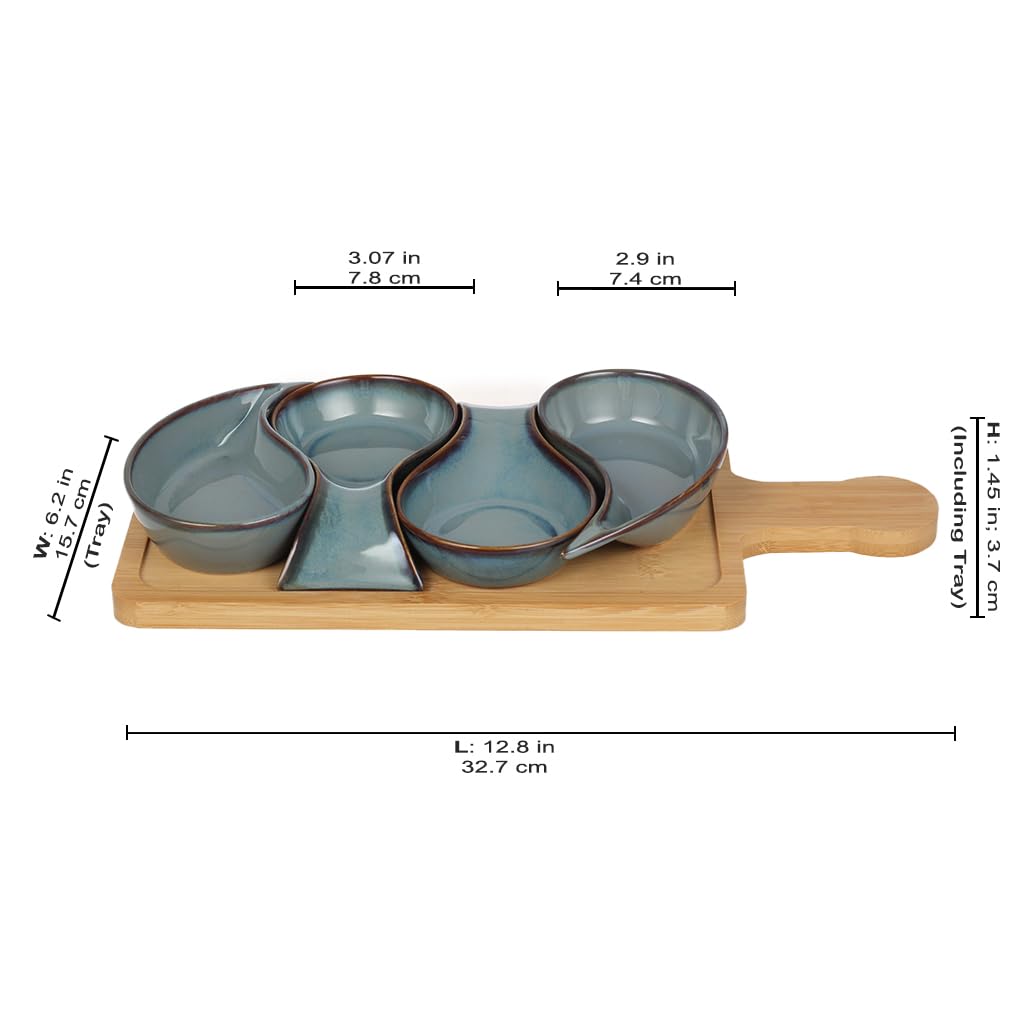 Cookspire 5-pc Porcelain Mini dip bowls for parties, Condiment serving tray, Mini Serving dishes for Olives, Nuts, Toppings; Ideal gift set for any occasion