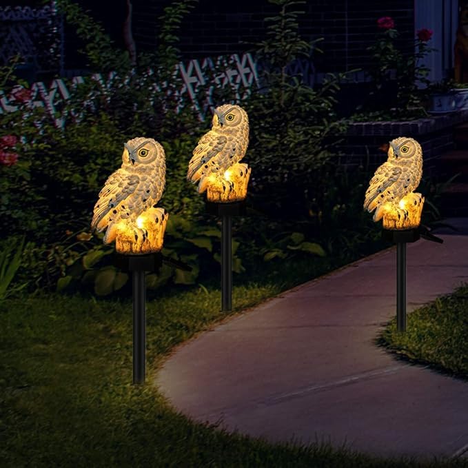 Hoofun Owl Solar Garden Lights 2pcs Waterproof Outdoor Decor LED Lawn Lamp Solar Powered Ornaments for Yard, Patio, Garden Landscape Lighting (White)