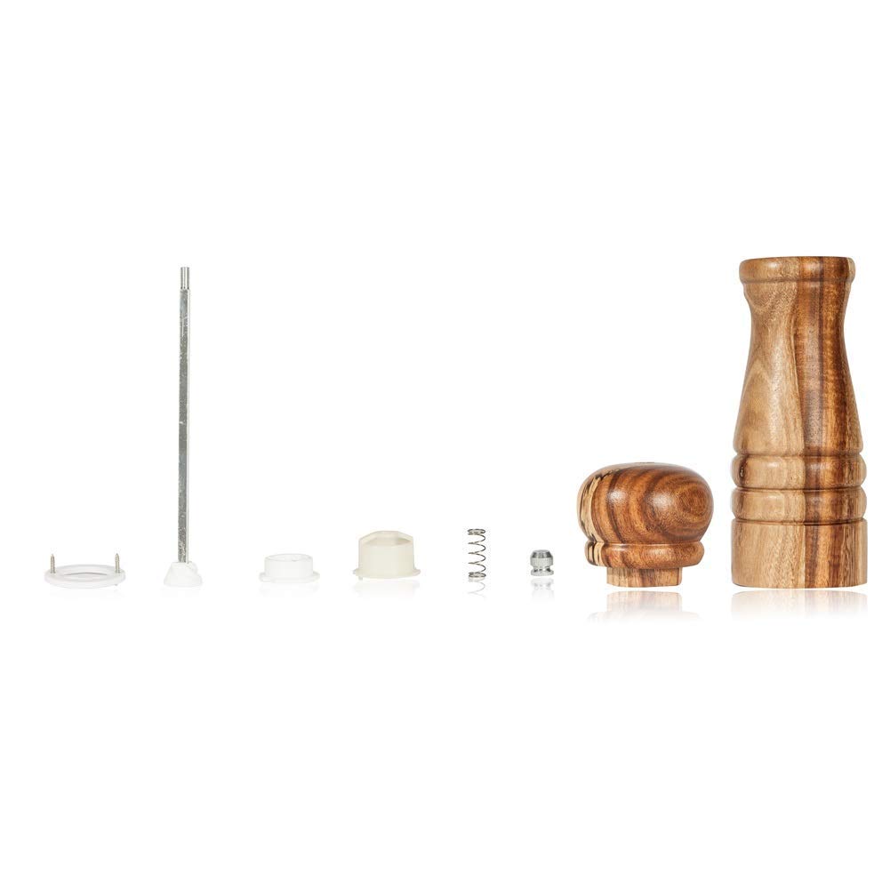 DeroTeno Salt and Pepper Mill Set, Set of 2 Salt and Pepper Grinder with Ceramic Grinder, Acacia Wood, Height 16.5 cm / 6 inch ((Tray is not Included)