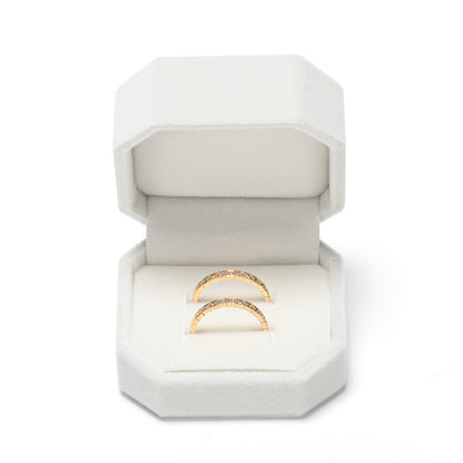 Papten Velvet Double Ring Box, 2 Slots Wedding Engagement Couple Jewelry Gift Holder for Birthday, Wedding, Valentine's Day, Mother's Day (White)