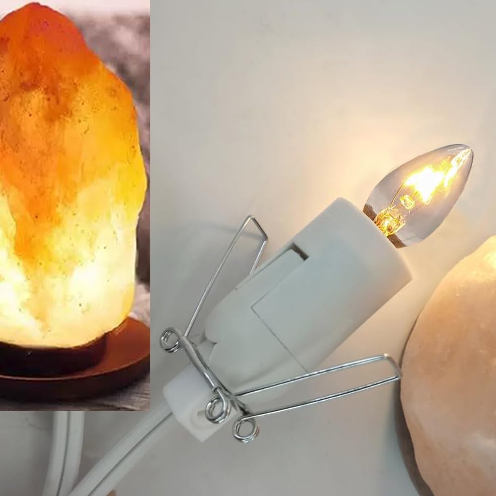 SCOMX WhiteHimalayan Salt Lamp Cord with Gear Switch，Original Replacement Cord with Base Assembly with E12 Socket，Christmas Light Bulb,Himalayan Salt Lampsand with 6 Free Bulbs for Salt Lamp