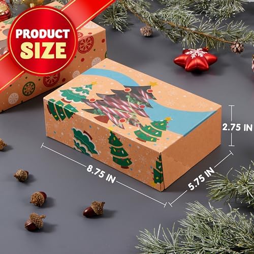 JOYIN 24PCS Christmas Cookie Boxes for Gift Giving, 8.5" x 5.75" x 2.75" Xmas Holiday Treat Cookie Tin with Window, 3 Designs Brown Foiled Kraft Bakery Boxes for Pastries, Cupcakes, Brownies, Doughnut