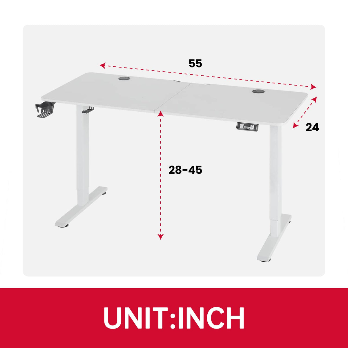 Electric Standing Desk Height Adjustable Computer Desk 55 inches Home Office Gaming Desk Writing Computer Workstation PC Simple Sit-Stand Large Working Area Student Kids Study Desk (White)