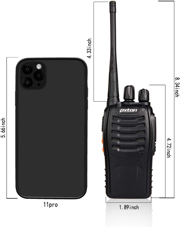 pxton Walkie Talkies Rechargeable Long Range Two-Way Radios with Earpieces,2-Way Radios UHF Handheld Transceiver Walky Talky with Flashlight Li-ion Battery and Charger（2 Pack）