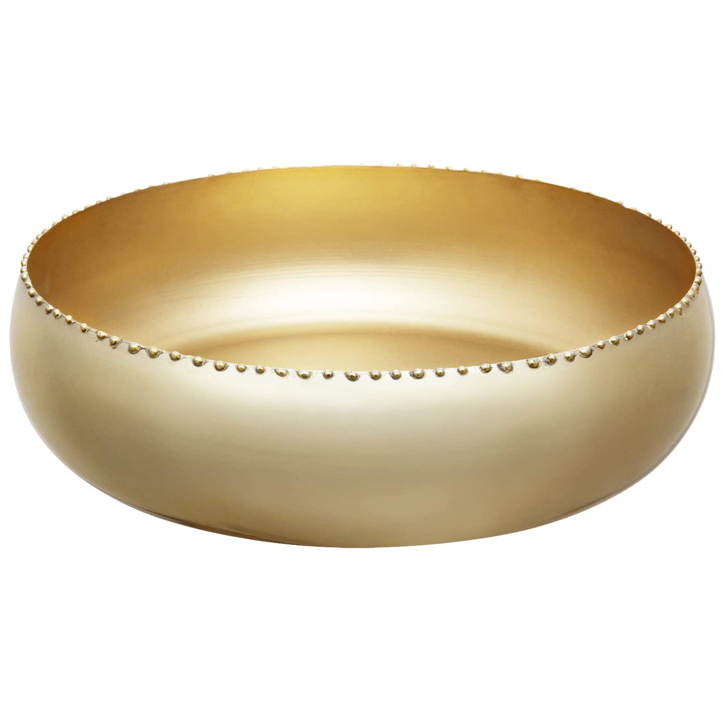 MyGift 11-inch Shiny Brass Toned Metal Round Planter Bowl with Pebbled Rim, Shallow Bowl Succulent Pot - Handcrafted in India