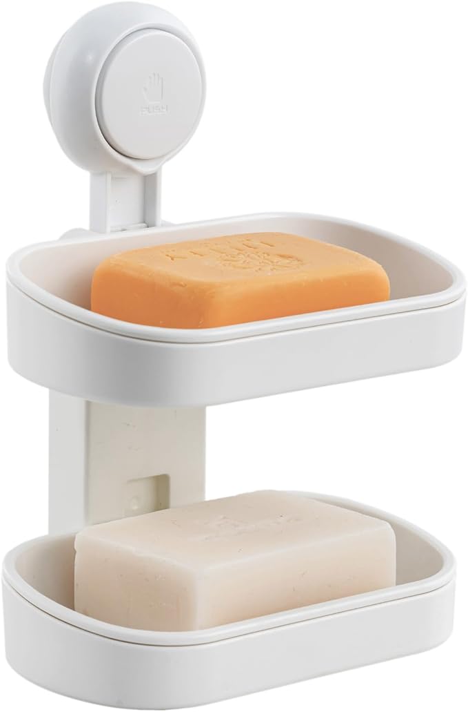 LEVERLOC Soap Dish Holder for Shower Double Layer Suction Cup Wall Mounted