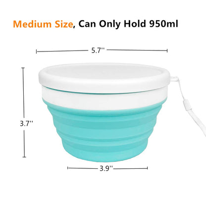 CARTINTS 950ml Collapsible Bowls-Silicone Food Storage Containers-Prep/Storage Bowls with Lids-Silicone Lunch Containers, Ideal for Travel and Camping (Blue)