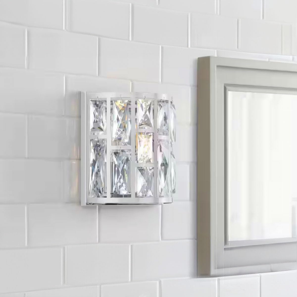 LYTIO Crystal Lamp,1-Light Chrome Indoor Wall Sconce Dimmable 60V Glamourous Style Handmade, B10 Bulb