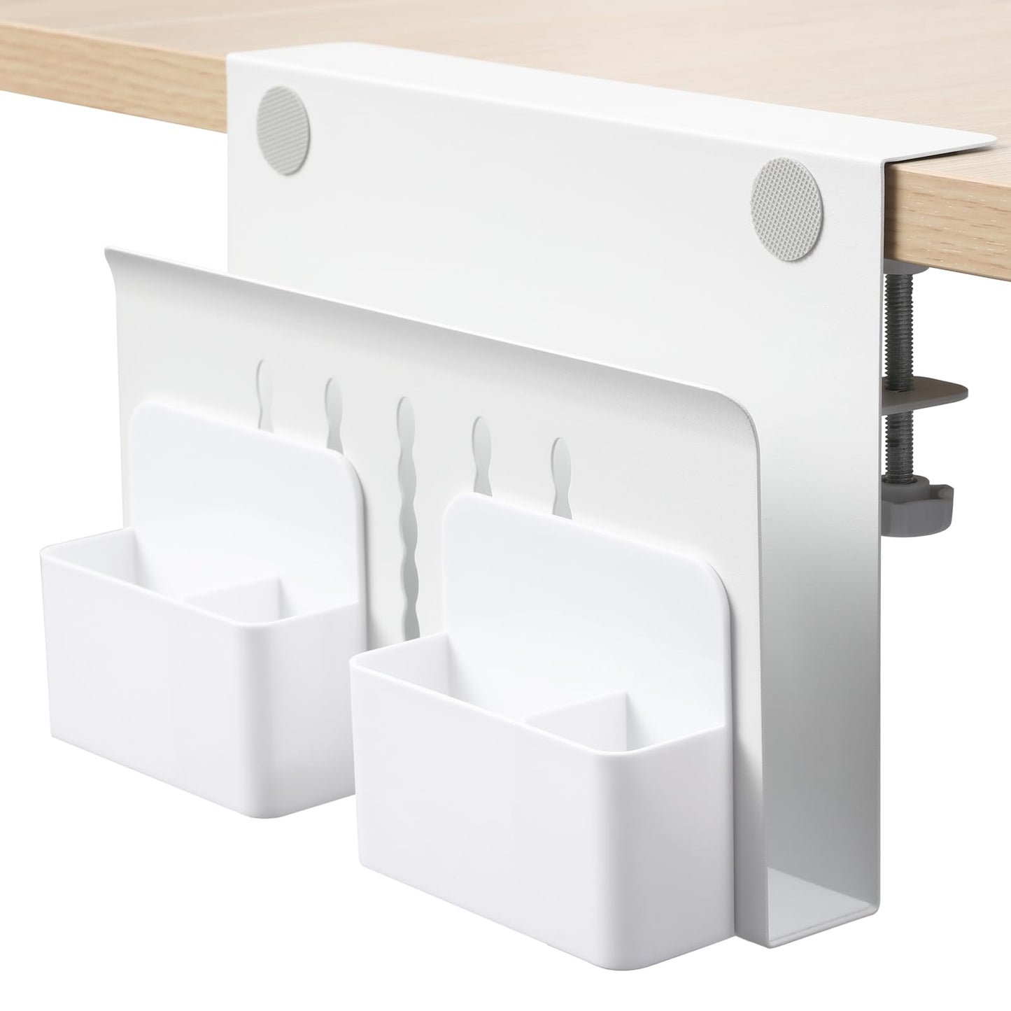 MAXECHO Desk Side Storage, Under Desk Laptop Mount, Table Side Hanging File Organizer, No Drill Clamp On Cable Management Tray, Laptop Holder with Magnetic Pen Holder for Office and Home, Load 22 Lbs