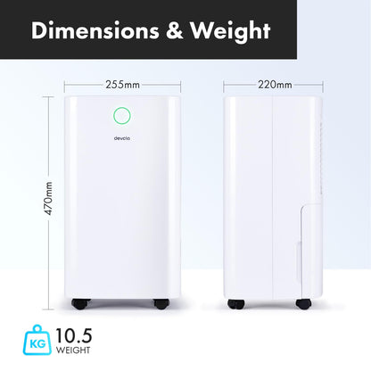 Devola 12L/day Low Energy Dehumidifier, Quiet & Energy Efficient (costs less than 5p per hour) Dehumidifiers for Home, Laundry Drying Dehumidifier, Dust Filter, Continuous drainage