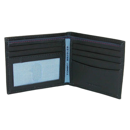 Tommy Hilfiger Men's Leather Wallet – Slim Bifold with 6 Credit Card Pockets and Removable ID Window, Dark Black, One Size