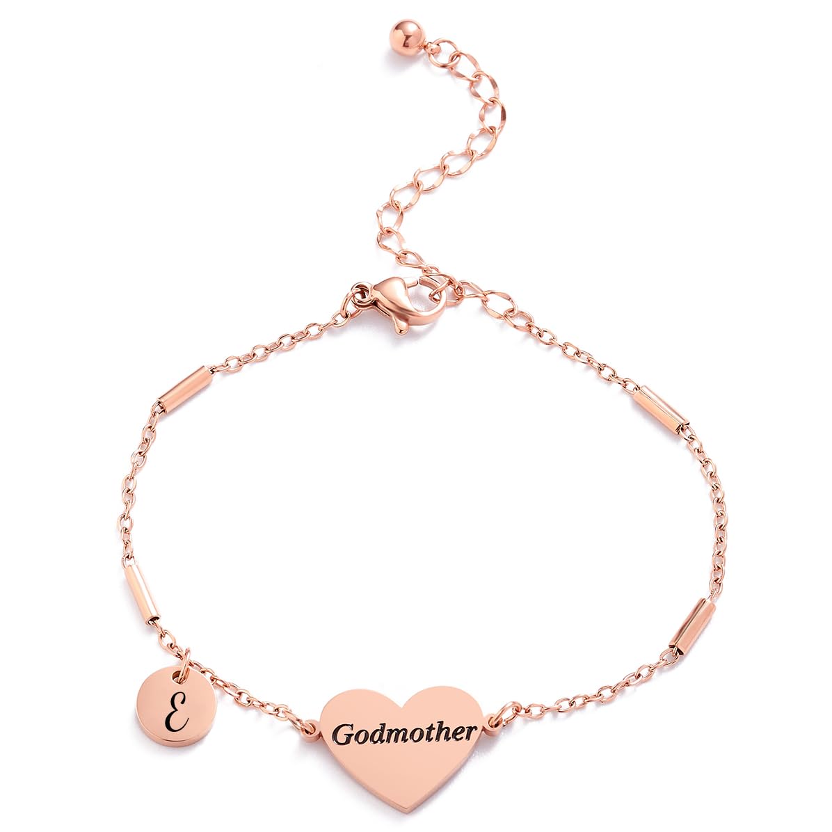 CHENVA Godmother Gifts Initial Bracelet Bangle for Women Gift for Godmother from Goddaughter (Godmother Bracelet-E-Rose Gold)